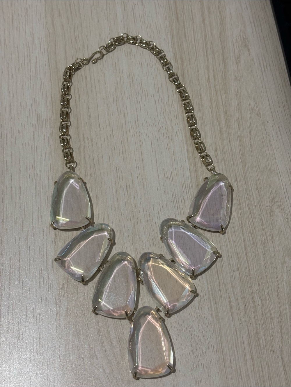 Kendra Scott Harlow Necklace gold tone metal with Clear Iridescent Stones